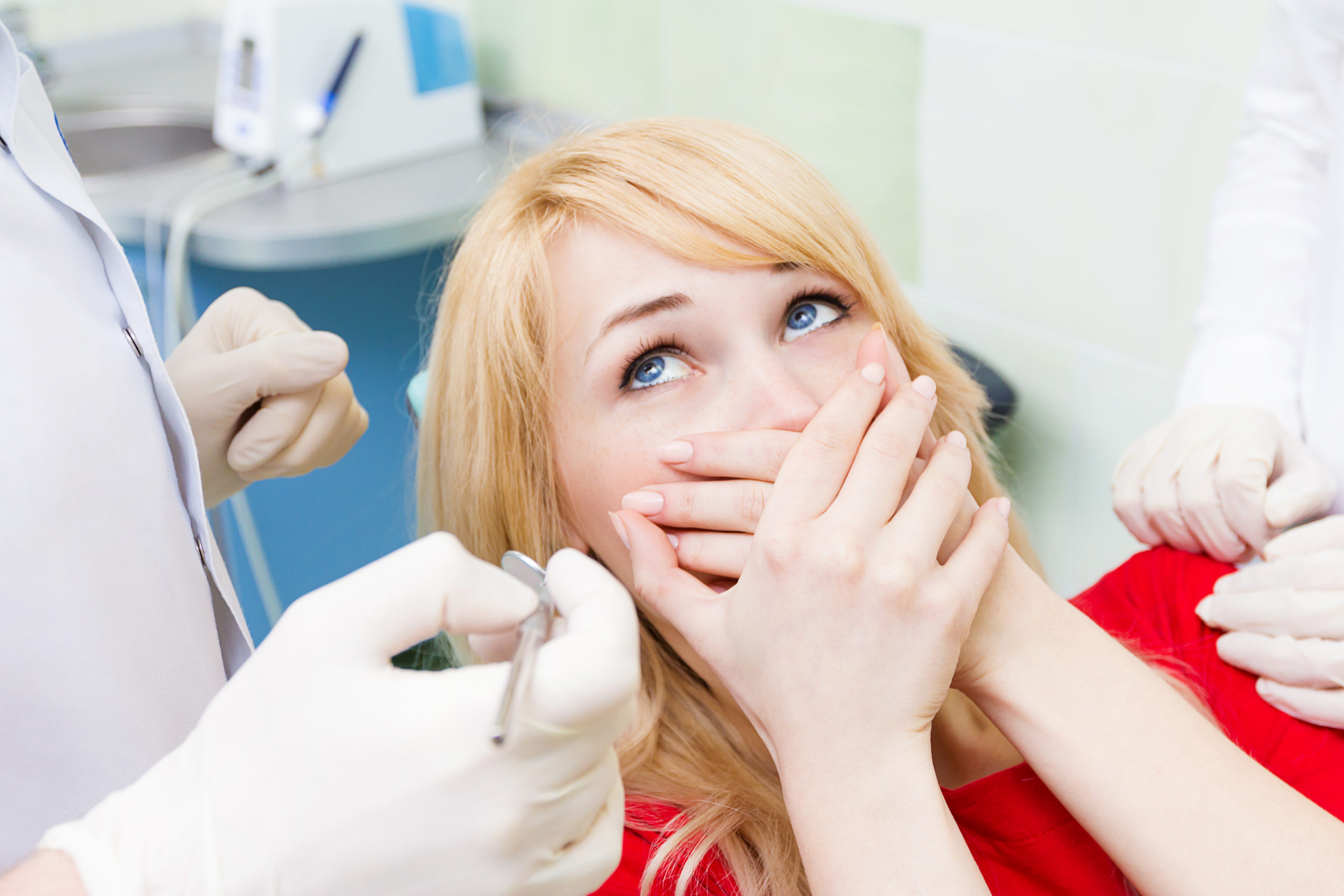 Female Patient In Dentist Office Afraid Of Doctor Dentist Cbt Psychology